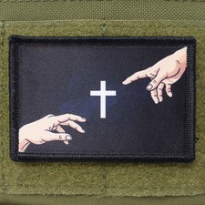 Jesus Cross Patch Moral Tactical Christian Military Birth Of Man Hook & Loop 3x2 picture