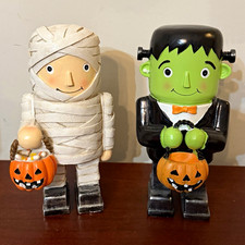 Kirkland's Home Halloween Set of 2 Frankenstein Mummy Figurines 7.7