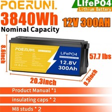 NEW 12V 300Ah Lithium LiFePO4 Battery 3840Wh BMS Deep Cycle For Marine RV Solar picture