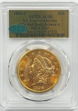 1856-S $20 PCGS CAC AU58 S.S. Central America 17a Full Serif, Broken A SSCA 5137 picture