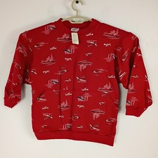 VTG 90s Flapdoodles Deadstock Sweater Youth Sz 12  Bridges Boats Red USA Made picture