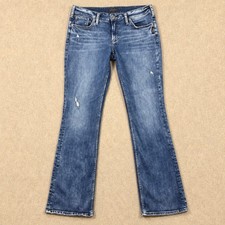 Silver Jeans Co Women's Bootcut Jeans Medium Wash Distressed 5 Pocket Denim picture