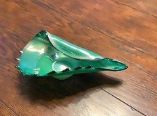 * Vintage Murano Style Art Glass Folded Shell Bowl Emerald Green Iridescent 11.5 picture