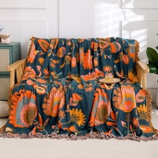Snycler Boho Throw Blanket for Bed, 100% Organic Cotton Muslin Soft Throw-Ora... picture