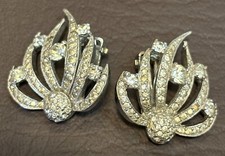 Panetta Signed Vintage Silver Tone Crystal Rhinestone Clip Earrings picture