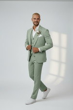 Men's 3-Piece Linen Suit Light Green Slim Fit picture