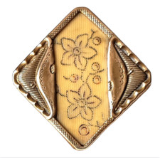 Victorian Celluloid Antique Button Incised Flowers Square Shape Flowers Berries picture