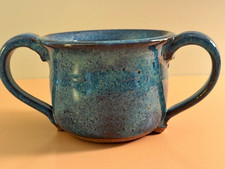 Handmade Blue Studio Pottery Two-Handled Cup Judaica Natla 5781 נח picture
