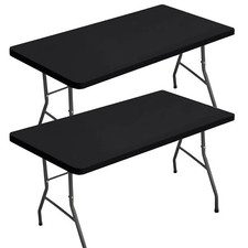 6FtPlastic Folding Table cover Ideal for Indoor/Outdoor Dining & Party Use Black picture