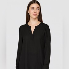 Pleione Women's Long Sleeve V-Neck Blouse Sz S Black NWT picture