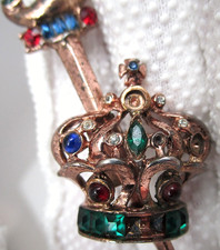 Vintage Gold Plated Coro Craft Crown Rhinestone Brooch with Sword missing stone picture