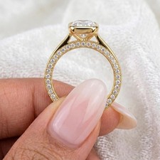 3CT Cushion-Cut EF/VS1 Lab Grown Diamond Bezel Wedding Ring 14K Yellow Gold picture
