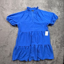 1.STATE Tiered Midi Dress Womens XL Blue NWT Ruffle Neck Puff Sleeve Textured picture