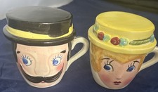 Relco Japan 1960s Ceramic Mom Pop Coffee Tea Cup Set Saucer Ash Tray Vintage picture