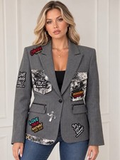 Upcycled spiritual Gray Patchwork Blazer Jacket size 8 picture