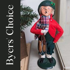 Byers' Choice VTG 1989 Caroler Boy w/ Ice Skates Red Coat Plaid Scarf Christmas picture