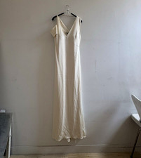 Halston Ivory Satin V-Neck Cold Shoulder Sleeveless Long Gown Dress Size 8 picture