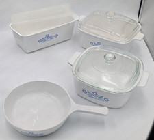 Lot of 4 Corning Ware Blue Cornflower Bakeware With Two-Glass Lids 1-Plastic Lid picture