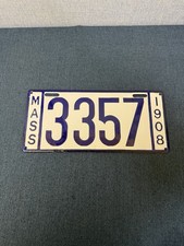 1908 Massachusetts Mass Porcelain License Plate 3357 picture