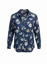 Talbots Size Petite Large Blue Floral Button Up Shirt Blouse Lightweight NEW picture