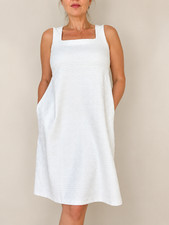 J.McLaughlin White Greek Key Jacquard Textured Shift Dress Size M picture