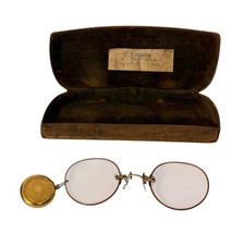 Vintage Fits-U Gold Oval Pince Nez Eyeglasses Men Full Rim Guard Case Antique picture