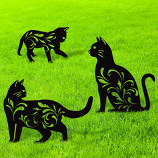 3 Pack Metal Cat Garden Statues Black Cat Silhouette Cats Decorative Stakes Gard picture