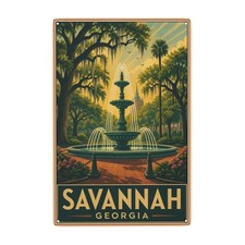 Vintage Savannah Georgia Fountain Metal Wall Decor Sign Iron Rustic 8*12 Inch picture