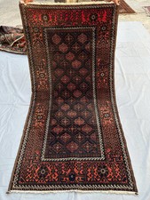 Navy Terracotta Vintage Afghan Baluchi Runner Rug Hand Knotted Wool 3'6x7 ft picture