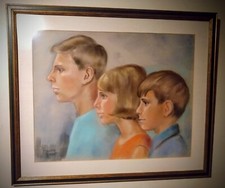 Elizabeth Liz Towner  August 1967 Pastel Drawing. Kids Portrait.  Framed. picture