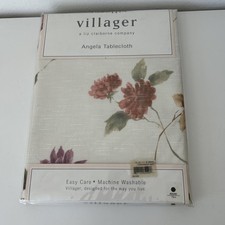 NEW- Villager Floral Tablecloth 70” Round, Cream w colored flowers  picture