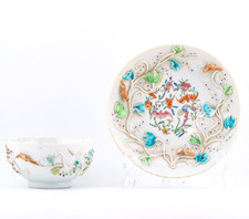 Chinese Yongzheng Porcelain Cup Saucer Relief Squirrel Famille Rose Qing 18C picture