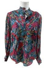 Fate Floral Blouse Womens Small Pink High Neck Pleated Boho Long Sleeve Top NEW picture