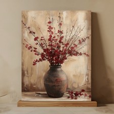 Rustic Vintage Red Berry Vase Still Life Art Framed Wall Canvas For Decor Gift picture