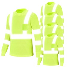 New Olym Men's Hi Vis Reflective Safety Long Sleeve Tee with Pocket, 5-Pack picture