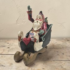 Vtg 1989 House of Hatten Santa in Sleigh Figurine Denise Calla Paper Mache 9 in picture