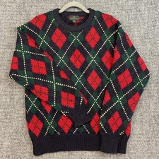 Vtg AMBERCROMBIE & FITCH Sweater Mens Large Thick Knit Wool Argile Grandpacore picture