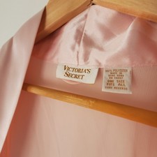 Vintage Victorias Secret Gold Label Pink Sheer Satin Trim Robe Cover Up Wrap picture