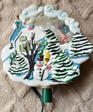 VTG 1992 Bradford Christmas In Motion Lighted Tree Topper Snowman Village Scene picture