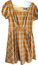 Obbue Women's Size XL Copper Plaid Short Sleeve Full Skirt Party Dress picture
