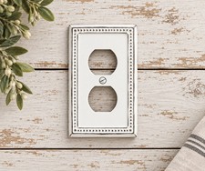 White Metal Shabby Chic Outlet Cover Steel Duplex Wall Plate Cover VTG Design  picture