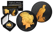 1922-1925 Genuine AU PEACE SILVER DOLLAR Coin 24K Gold & BLACK RUTHENIUM w/ BOX picture