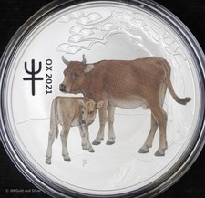 2021 Australia Lunar Year of the Ox Colorized 1 oz .999 Silver MS in capsule BU picture