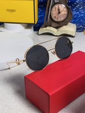 Fendi FE40044U‑30A Sunglasses 58‑18‑140 Gold Round FF Logo Lens Women picture