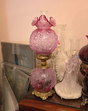 Vintage FENTON Lavender Cabbag Rose Double Glass Globe Gone with Wind Table Lamp picture