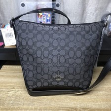 Coach Signature Small Dufflette Signature Jacquard Crossbody Bag Smoke Black New picture