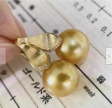 Gorgeous HUGE AAAA++ 10mm Round Natural South Sea Golden Pearl Earring 925S picture