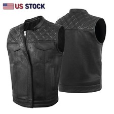 Men Black Cross Stitch Vest Buffalo Leather HL11693SPT picture