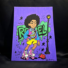 ​Original Roller Skater Pop Art Painting 11x14 Acrylic Canvas Panel Street Art picture