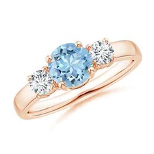ANGARA 1.04 Ct Aquamarine and Diamond Three Stone Engagement Ring in 14K Gold picture